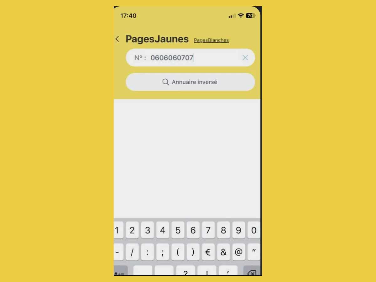 Application PagesJaunes sur un téléphone
